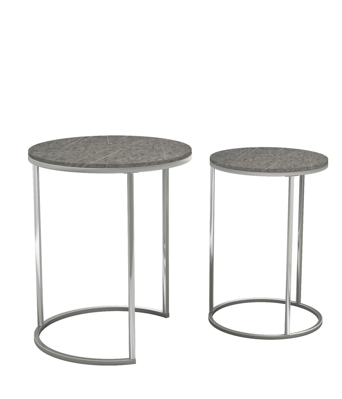 URBNLIVING 2 Pcs Round Nesting Stacking Sofa Side Bedside End Tables Set Black Marble Wooden Top with Chrome Legs Modern Space Saving Accent Coffee Tea for Living Room Bedroom Office
