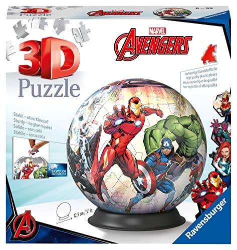 Ravensburger Marvel Avengers 72 Piece 3D Puzzle Ball for Kids, No Glue Required, Includes Stand, Ages 6 Years and Up