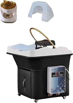 Movable Hair Washing Machine,Portable Sink Head Spa Equipment With 4 Universal Wheels,Removable Smart Thermostat Water Circulation Shampoo Basin With Fumigation Function,for Hair Stylists Spa(Black,Ci
