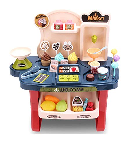 Image of LONGMIRE Plastic 42 Pcs Big Size Kitchen Playset | Musical & Light Kitchen Set Toy for Kids with Sound and Accessories Set for 4 Year Old (MINI Supermarket)