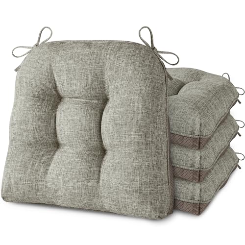 Image of AddGrace Chair Cushions for Dining Chairs Set of 4 Kitchen Seat Cushions with Ties and Non Slip Backing Tufted Indoor Seat Pad for Kitchen Dining Room 18 inch x 17 inch x 3 inch Heather Grey