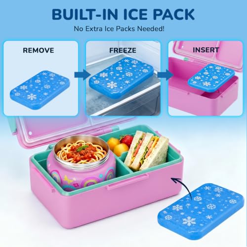 Image of Bento Lunch Box for Kids-3 Compartment Leak Proof Insulated Lunch Container