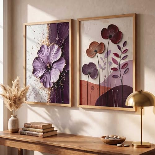 Image of kotart BLUE flower Art Wall Painting modern Home Decoration With Frame For Living Room Bed Room Hotel Wall Decor Digital Reprint Set of 2 (10X13 INCH)