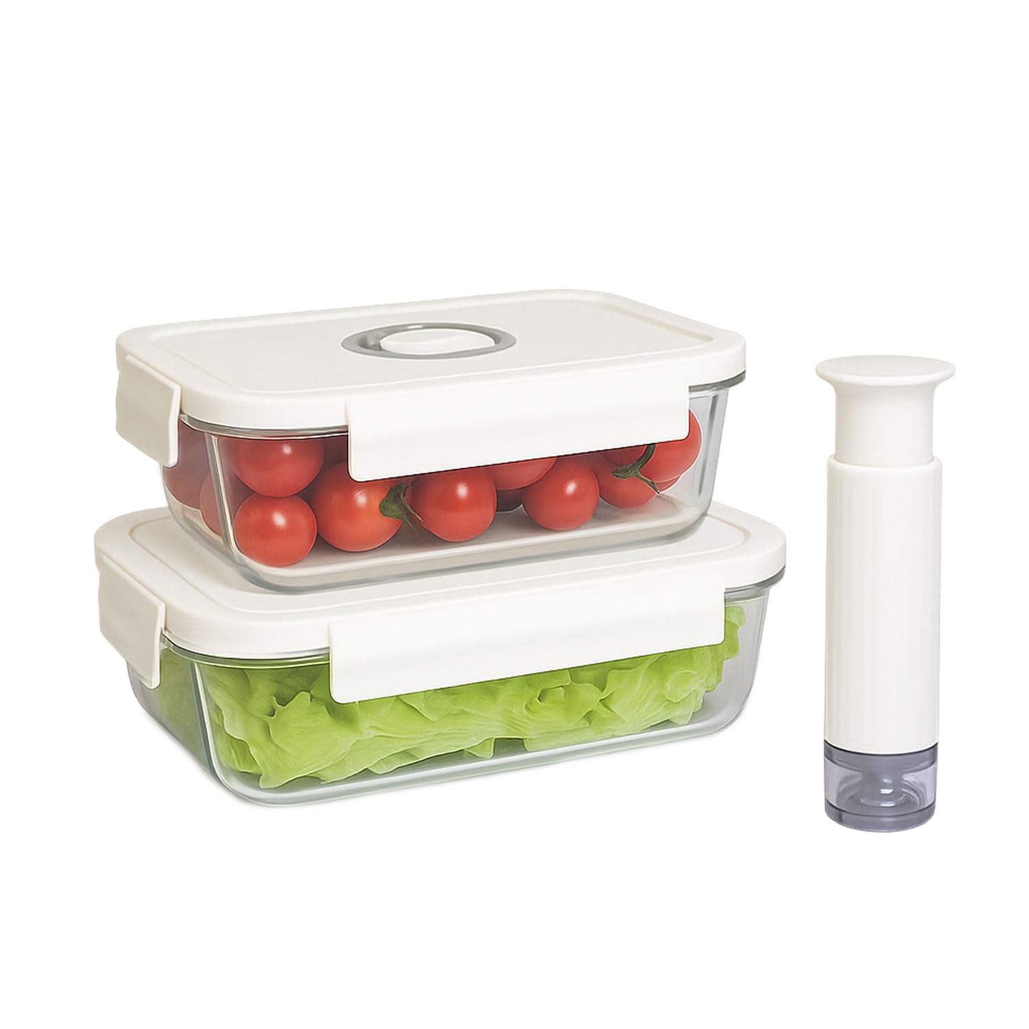 Boîtes de conservation hermétiques pour aliments – Ensemble de stockage sous vide avec 2 récipients sans BPA et pompe à air manuelle
