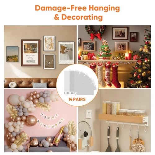 Image of CableCreation Picture Hanging Strips 14 Pairs, Heavy Duty Large Frame Hanger, Wall Hanging Strips, Pictures Hanging Kit Without Nail, Damage-Free Adhesive Poster Strips for Home Decor, Art, Mirror