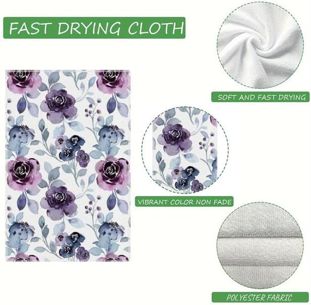 Bohemian Style Hand Towel Set of 2 Purple Floral Bath Towels Soft Summer Flower Fingertip Face Towel for Bathroom Kitchen Hotel Spa Decor Gift 24 x 16 Inches - Image 7