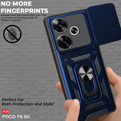 Image of Armor Bumper Back Cover Case for Poco F6 5G | Rotating Camera Cover, Ring Holder & Kickstand | Heavy Duty & 360 Degree Protection Poco F6 5G Back Cover (Blue)