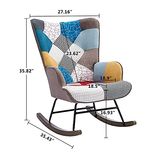 Tribesigns Rocking Chair, Linen Fabric Nap Rocker Chair with Solid Wood Base, Modern Colourful Living Room Accent Rocking Armchair Nursery Chair for Adults Kids Relaxing, Home Bedroom Studio