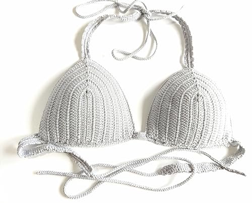 NORDESTINA – Bikini de Ganchillo para Mujer - Bikini Crochet Verano y Playa - Tejido 100% a Mano en Algodón. Traje de Baño crochet, Bikini 2 piezas. (S, Gris)