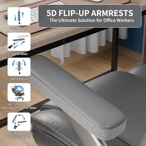 Image of Big and Tall Office Chair with 5D Arms, Fabric & PU Leather Heavy Duty Desk Chair, Adjustable Lumbar Support & Height, Tilt Function, High Back Ergonomic Executive Computer Chair