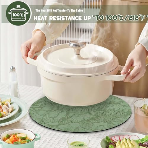Placemats and Coaster Sets 6, Dual Sided PU Leather Place Mats(34cm) Heat Resistant Waterproof No-Slip, Washable Round Floral Kitchen Coffee Table Mats for Home Hotel Indoor Outdoor Party(Green Black) - Image 5