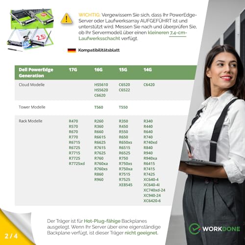WorkDone 4er Pack - 2,5-Zoll Hard Drive Caddy Tray - kompatibel für Dell PowerEdge Server und XC-Serie - 14th Gen R440 R640 R740 R740xd R840 R940 R6415 R7425 - DXD9H SSD SAS Gehäuseträger