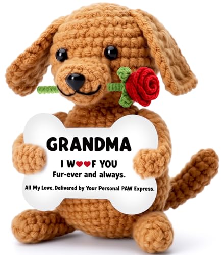 Funny Dog Mothers Day Grandma Gifts from Grandkids Birthday Gifts for Grandma from Granddaughter Grandson Mini Cute Cool Stuff Things I Love You Grandmom Presents Small Happy Crochet Rose Dog Puppy