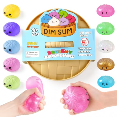 Image of Dumpling Squishies, Dumpling Mystery Box, Colorful Dumplings Stress Balls Toy, Stocking Stuffers with Food Steamer Stretchy Desk Toys (Flash Pink)