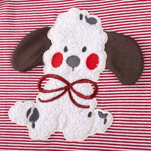 Image of Girls Cotton Long Sleeve Casual Cartoon Appliques Striped Jersey Dresses