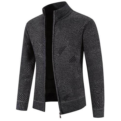 Mens Classic Textrued Lines Sweaters Stand Collar Slim Fit Casual Knitted Outerwear Chunky Ribbed Cardigan