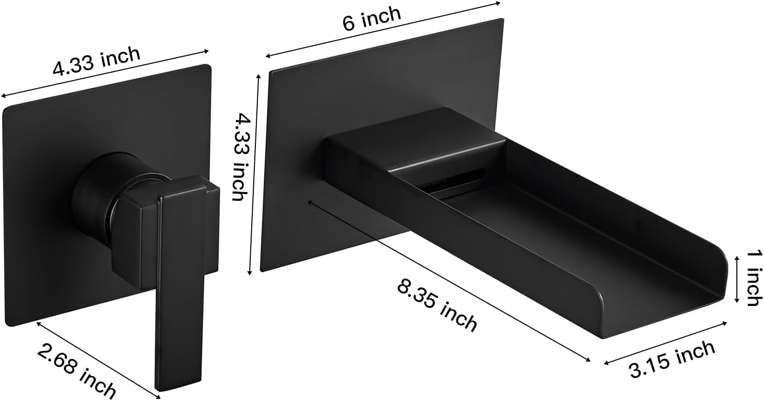 Matte Black Brass Wall Mount Waterfall Faucet