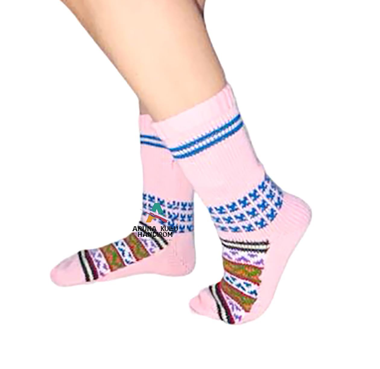 Hand Knitted Pure Woolen Unisex traditional kullu wool socks made with best woolen in market Blue color-image-20