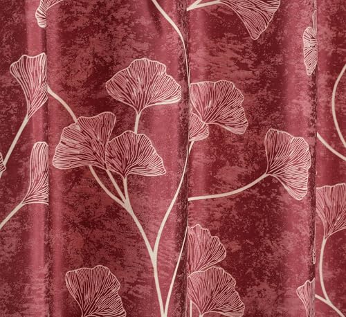 Image of Exporthub Glossy Shine 3D Floral Digital Printed Maroon Colour Long Door Curtains 9 feet Long Set of 2 Pc, for Living Room and Bedroom (EHSPR068 94)