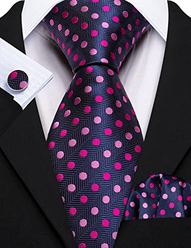 Image of Barry.Wang Ties for Men Silk Tie Sets Polka Dot Woven Necktie Pocket Square Cufflinks Business Wedding