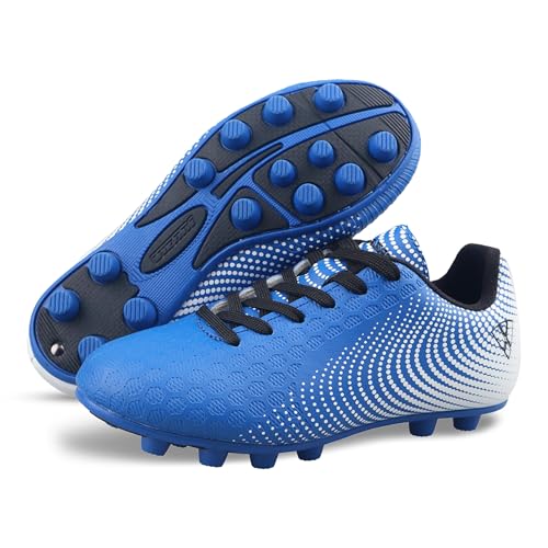 Vizari USA Stealth Boys Girls Soccer Cleats | Youth Firm Ground Athletic Outdoor Football Shoes for Toddler, Little Kid, Big Kid | Lightweight & Durable Blue/White2