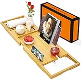 Ausziehbare Badewannenablage - Verstellbares Badewannenbrett Badewannen Ablagen - rutschfeste Badewannenablage Passend für die meisten Badewannen - Hält Buch, iPad, Telefon, Glas, Kerze
