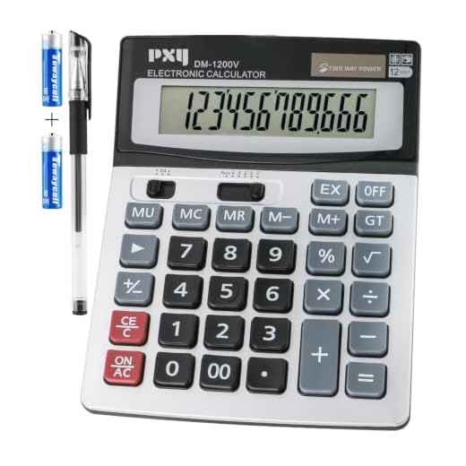 Desk Calculator 12 Digit Extra Large LCD Display, Touch Comfortable with Big Buttons, PXY Two Way Power Battery and Solar Standard Function Office Calculators