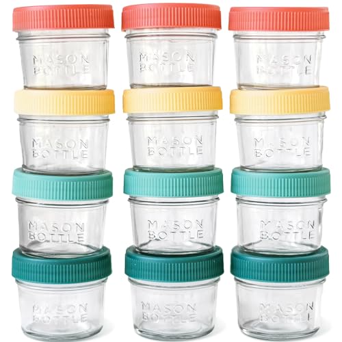 Image of Mason Bottle 4oz Breast Milk Storage Jars (12-Pack) – Reusable Glass Baby Food Containers with Lid for Baby Formula & Breastmilk – Airtight, Stackable, Freezable