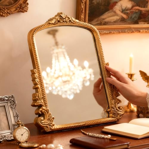 YUSONG Vintage Gold Mirror for Desk - 12" Vanity Mirrors