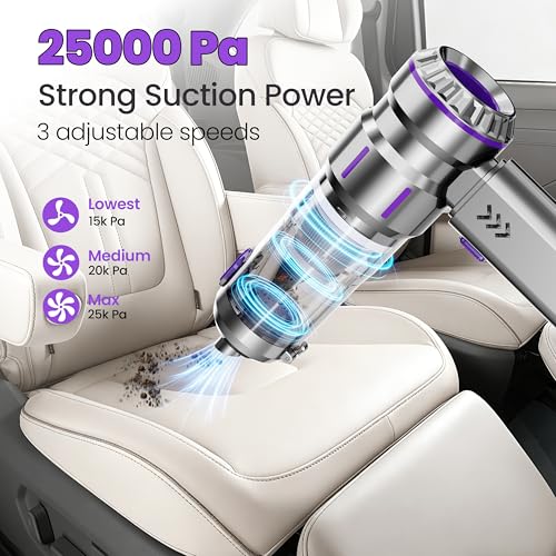 Image of Portable Cordless Handheld Car Vacuum Cleaner - Equipped with Advanced Brushless Motor, 3 Suction Modes, 25,000 Pa Max Suction Power, Type-C Charging,for Car, Sofa & Keyboard