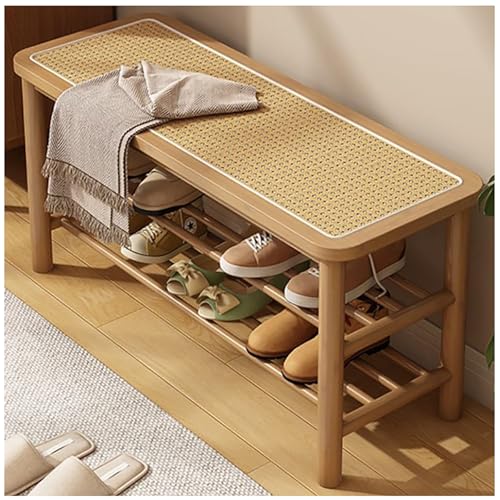 ZTGL Banco de Zapatos de Bambú, Organizador de Zapatos de 3 Niveles, Estante de Almacenamiento Multifuncional, Zapatero con Asiento, Banco Almacenaje,A,80cm