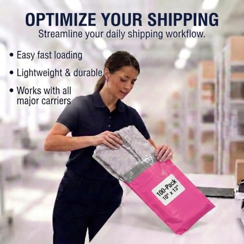 Image of BOX USA Shipping Bags 10 x 13 (100-Pack) Pink - Heavy Duty Self-Adhesive Envelope Poly Mailers for Packing