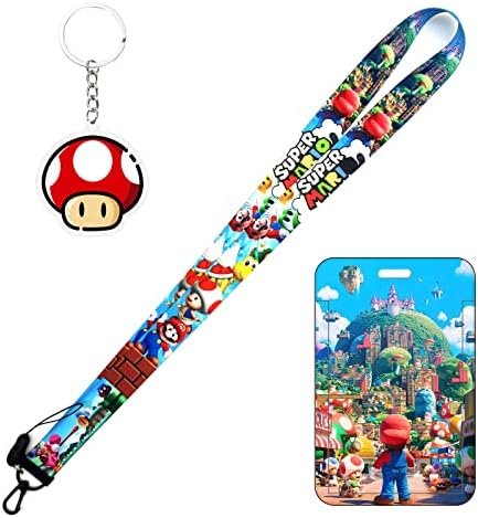 TJIUSI Anime Cartoon Lanyard for Keys with Game ID Badge Holder Mushroom Keychain Anime Funny Card Holder and Cute Game icon Keychain for Women Men Teens Gifts