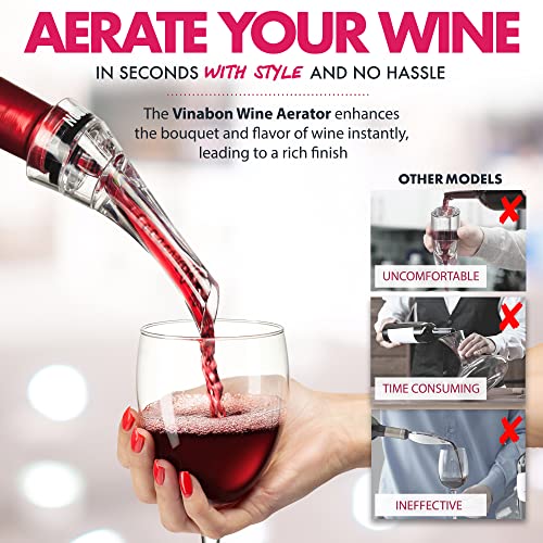 Vinabon Wine Aerator Pourer Spout - Professional Quality 2-In-1 Attaches To Any Wine Bottle For Improved Flavor, Enhanced Bouquet, Rich Finish And Bubbles, No-Drip Or Spill. Includes Wineguide Ebook #TOP4