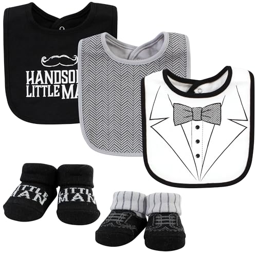 Image of Hudson Baby Unisex Baby Cotton Bib and Sock Set, Tweed Bow Tie, One Size