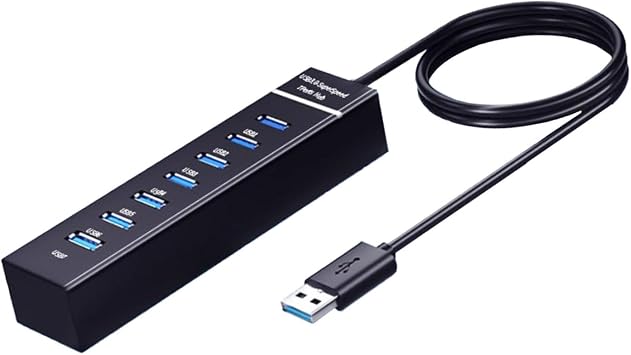 7 Port USB Hub 3.0 with 3.3Ft Long Cable, USB Multiport Adapter, USB Splitter Extender with Smart Chip Protection, High Speed 5Gbps Data Transfer Hub Compatible with PC Laptop MacBook Keyboard Mouse