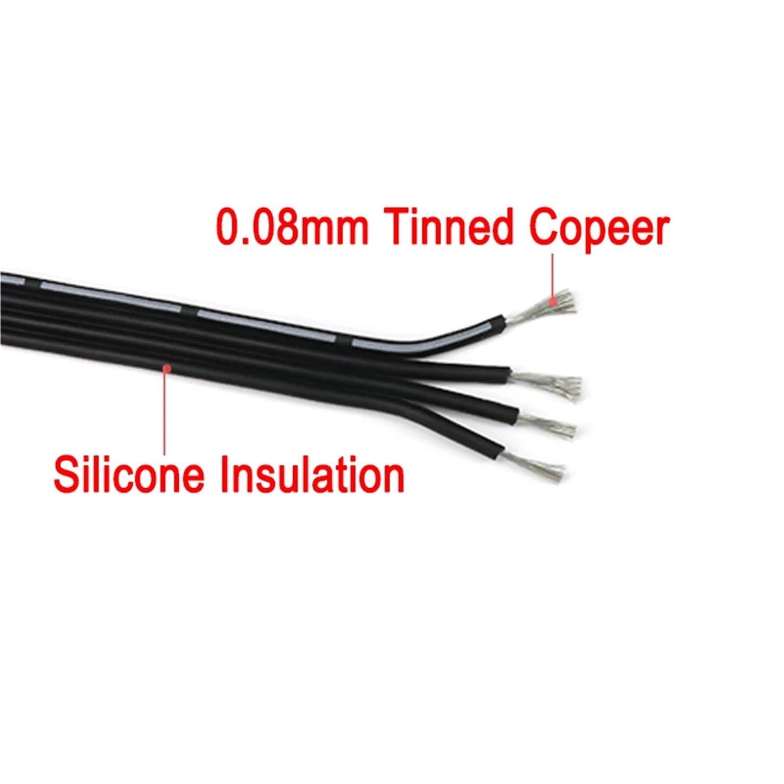 1 cable paralelo flexible de silicona de 26 AWG con conductor de cobre estañado, clasificación de 600 V, 2P-10P, aislamiento for altas temperaturas(2Px50 m)