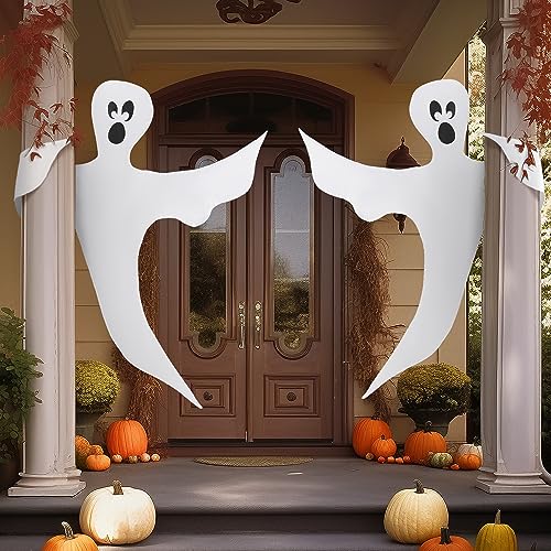Image of JOYIN Halloween 2 Pcs Tree Wrap Ghost Decoration Outdoor, 53 inch Cute Face Flying Ghost for Halloween Outdoor, Lawn, Yard, Tree, Party Supplies, Haunted House Wrap Decorations