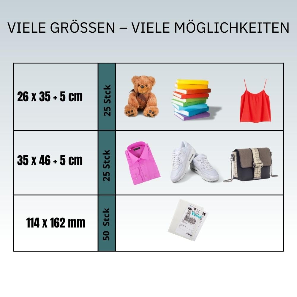 RAGO® Plastikowe torebki wysyłkowe, S-25 sztuk, M-25 sztuk, 50 sztuk, torebki wysyłkowe, samoprzylepne i nieprzejrzyste, plastikowe torebki zamykane