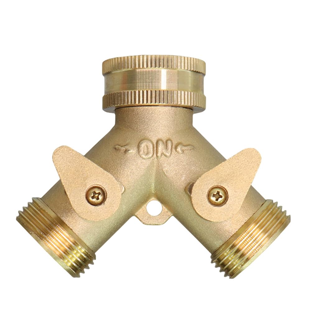 Divisor de manguera de latón con válvula de bola de 2 vías y conector en Y para adaptador de manguera de jardín, ideal para grifo al aire libre y sistema de riego doméstico, duradero y eficiente