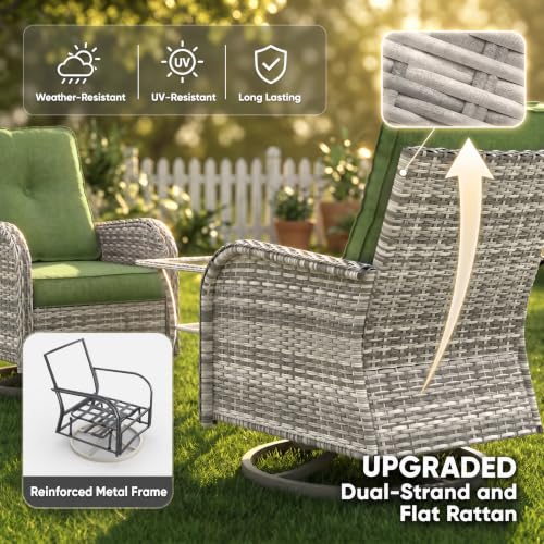 Image of 6-Piece Small Patio Furniture Set, Outdoor Swivel Rocking Chairs Set with Wicker Chairs and Tempered Glass Side Table, Outdoor Furniture Patio Bistro Set for Balcony, Deck, Porch