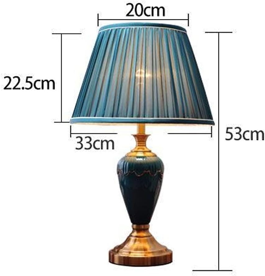 American Minimalist Blue Ceramics Table Lamp E27 Desk Lamp with Blue Lampshade for Living Room Family Bedroom Bedside Nightstand Lamp Modern Ceramic Table Lamp