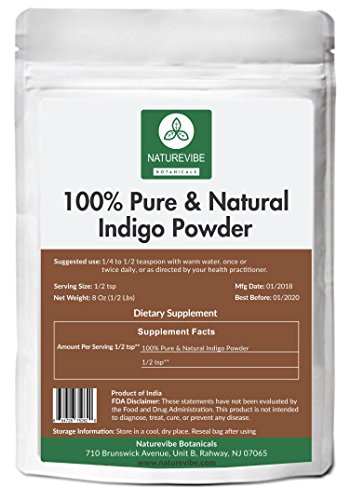 100% Pure & Natural Indigo Powder (1/2lb) by Naturevibe Botanicals (8 ounces) For Hair Color