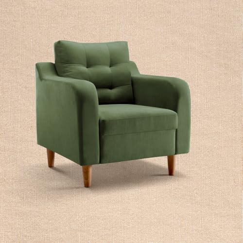 Image of Duroflex Ease Plus - 1 Seater Sofa Set for Living Room | 3 Year Warranty | Premium Wooden Frame Sofa | Anti-Pilling Fabric, Fade & Termite Resistant | Comfortable & Durable Couch - Chive (Green)