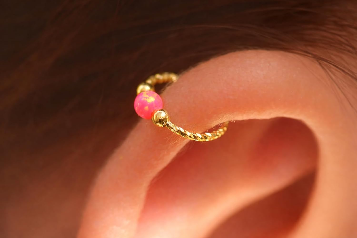 Cartilage Earring Hoop - 20G Gold Filled helix piercing hoop - Red Opal cartilage earrings, Gold Helix Piercing Earring - Image 2