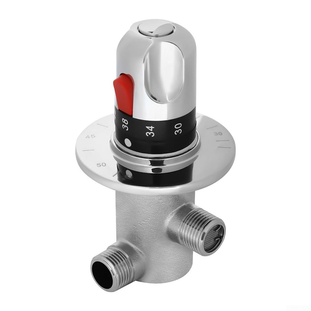 Zoegneer Válvula mezcladora termostática de latón con acabado cromado para control de temperatura de agua caliente y fría, cartucho G1 2 para lavabo, bidé y ducha, construcción Easy Inst