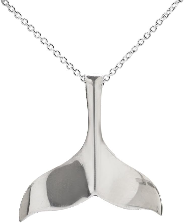 Sterling Silver Whale Tail Pendant Necklace - S