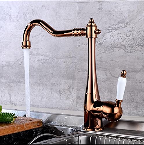 Robinet d'évier de cuisine or rose mitigeur chaud froid céramique