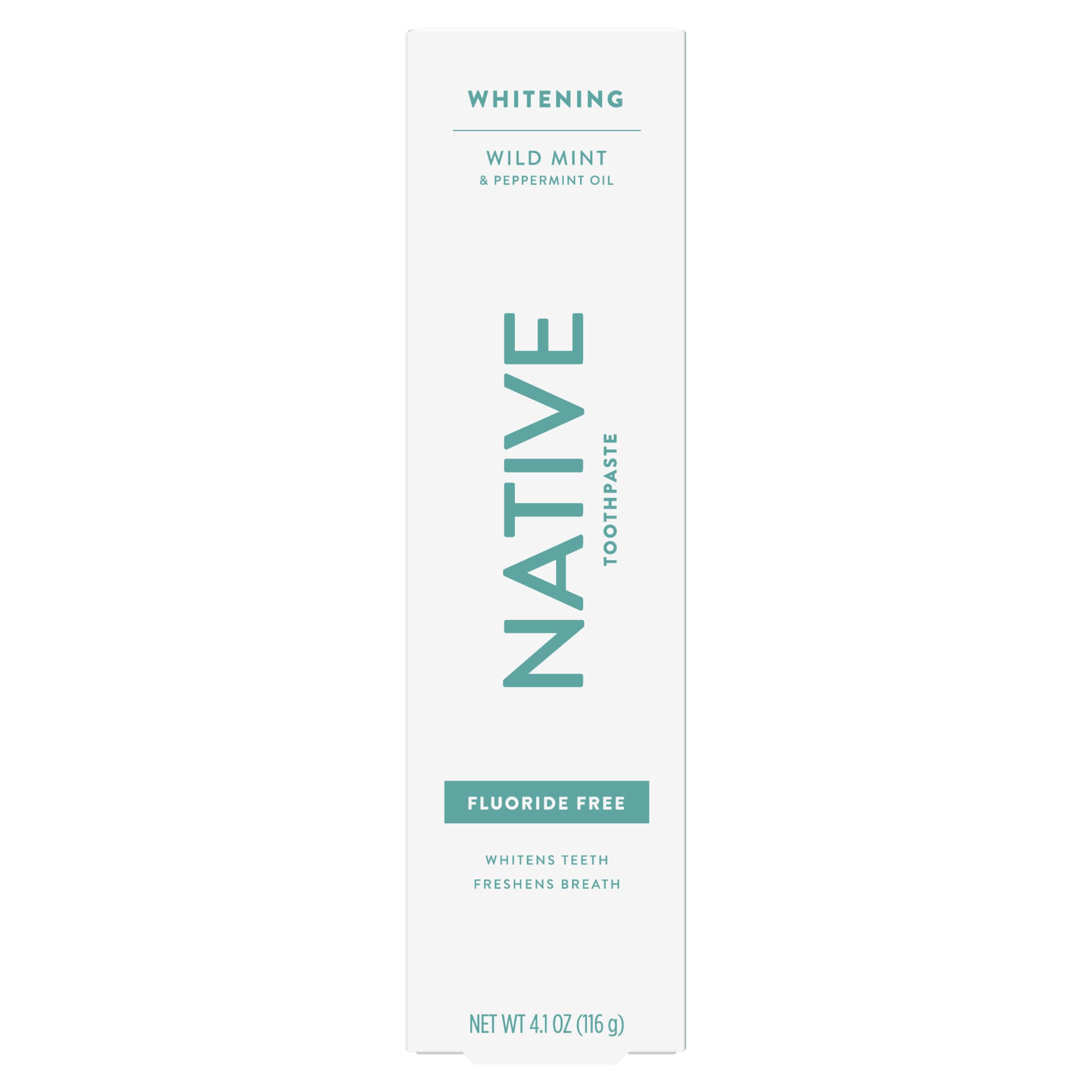 Native Fluoride Free Toothpaste, Whitening - for Adult, Kids 2+ Oral Care - Wild Mint & Peppermint Oil Flavor, 4.1oz (Pack of 3)