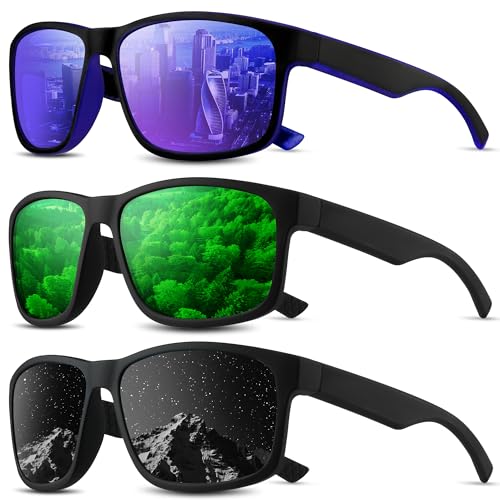 Square Polarized Sunglasses for Men and Women, Mens Sunglasses UV Protection with Lightweight Frame Sun Glasses A06-grey/Dark Blue/Green